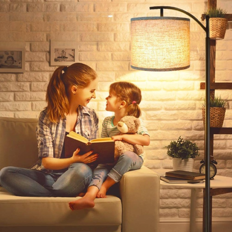 Stehlampe mit 3 Farbtemperaturen LED-Birne, hohe industrielle Stehlampe zum Lesen im Schlafzimmer, Büro, weißer Lampenschirm inklusive
