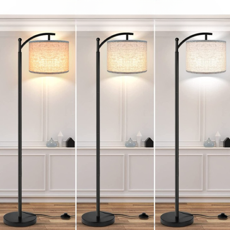Stehlampe mit 3 Farbtemperaturen LED-Birne, hohe industrielle Stehlampe zum Lesen im Schlafzimmer, Büro, weißer Lampenschirm inklusive