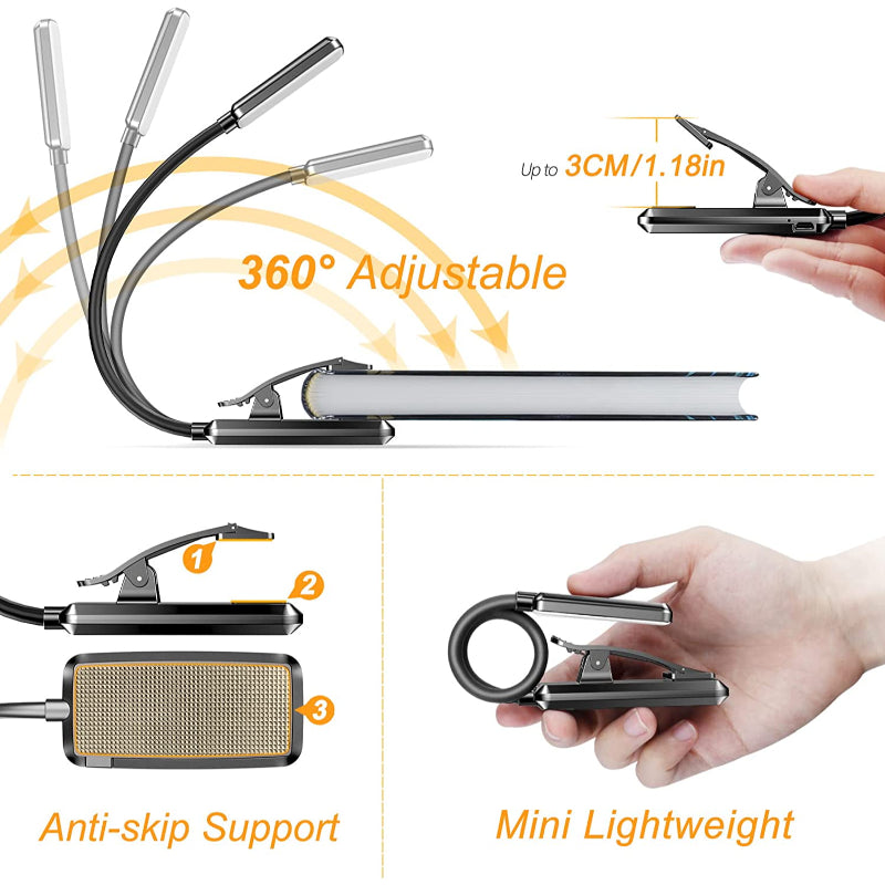 Kaufen Sie 9 LED-USB-wiederaufladbare Leselampe für das Lesen im Bett - augenfreundlich, stufenlos dimmbar | Kleine leichte Clip-Leselampe