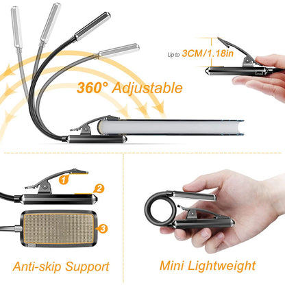 Kaufen Sie 9 LED-USB-wiederaufladbare Leselampe für das Lesen im Bett - augenfreundlich, stufenlos dimmbar | Kleine leichte Clip-Leselampe