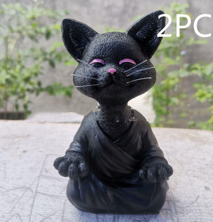 Verspielt Schwarze Buddha Katze Figur Meditation Yoga Sammlerstück Glückliche Katze Dekor Zuhause Garten Dekoration Garten Ornament