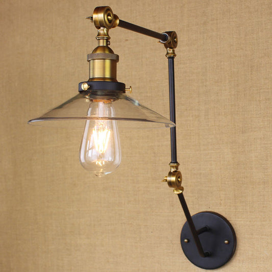 Messing breite Fackel Wandbeleuchtung Antikes klares Glas 1 Licht Café Wandlampe Beleuchtungssystem