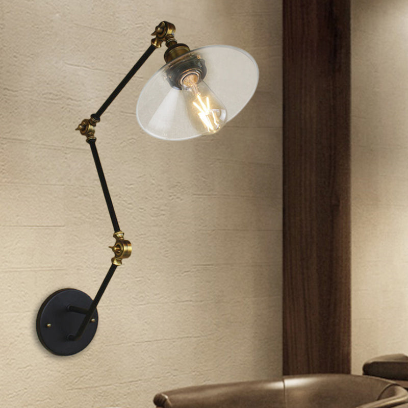 Messing breite Fackel Wandbeleuchtung Antikes klares Glas 1 Licht Café Wandlampe Beleuchtungssystem