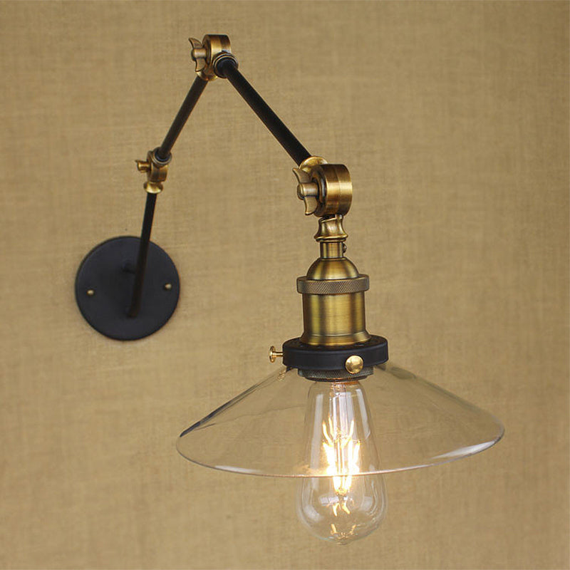 Messing breite Fackel Wandbeleuchtung Antikes klares Glas 1 Licht Café Wandlampe Beleuchtungssystem