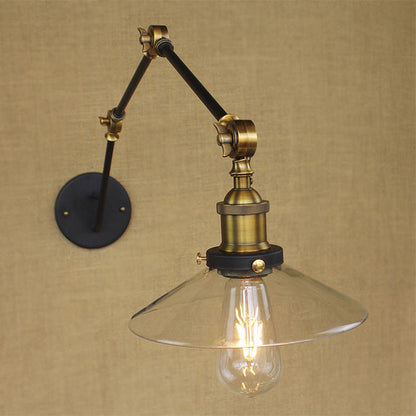 Messing breite Fackel Wandbeleuchtung Antikes klares Glas 1 Licht Café Wandlampe Beleuchtungssystem