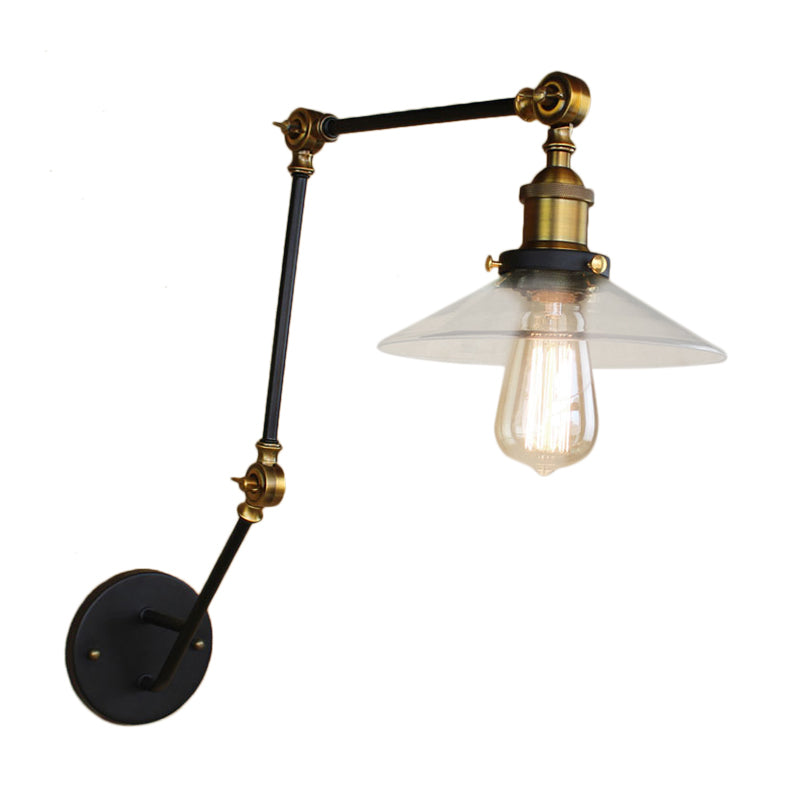 Messing breite Fackel Wandbeleuchtung Antikes klares Glas 1 Licht Café Wandlampe Beleuchtungssystem