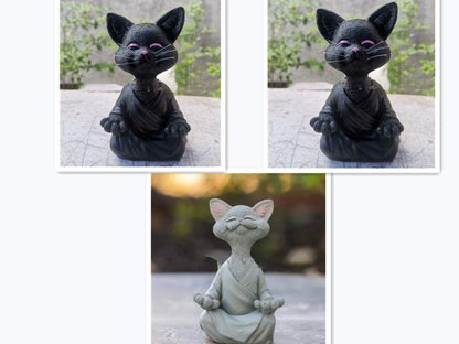 Verspielt Schwarze Buddha Katze Figur Meditation Yoga Sammlerstück Glückliche Katze Dekor Zuhause Garten Dekoration Garten Ornament