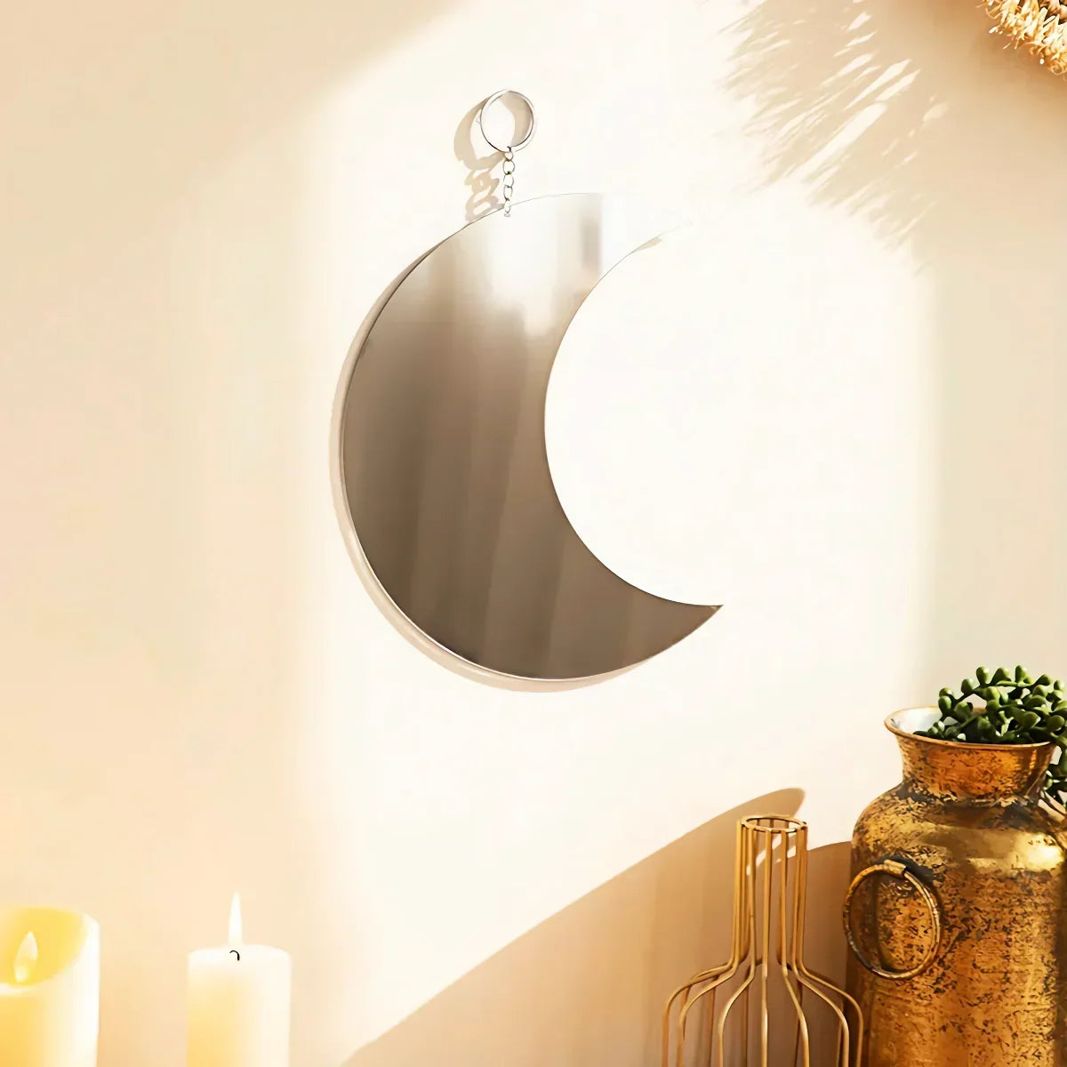 Heim Zeile | Gold Mond Spiegel Acryl Hängend Dekorativer Wandspiegel
