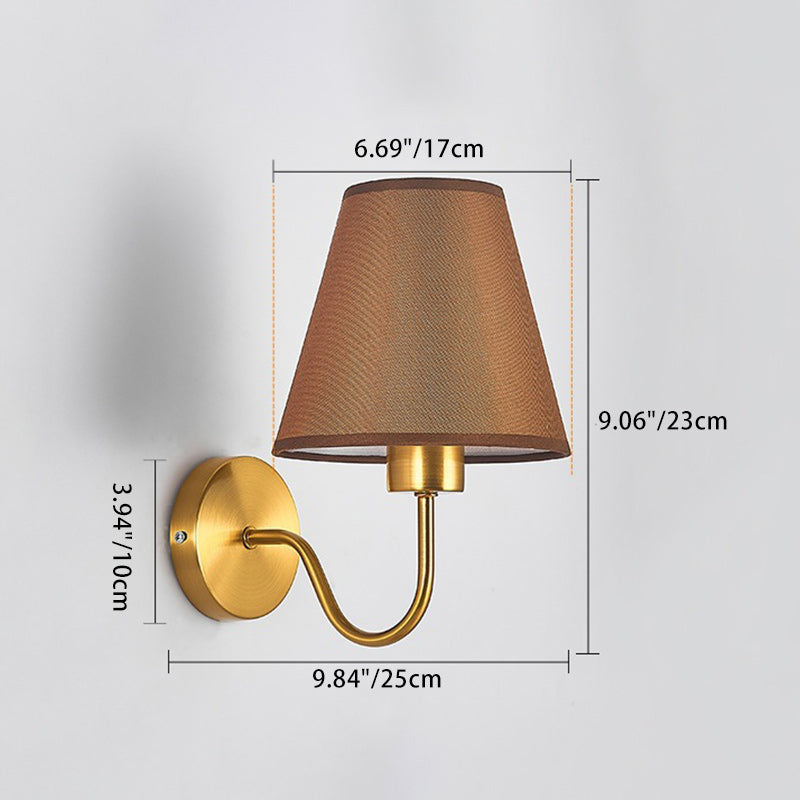 Zeitgenössische nordische runde gebogene Stangen-Eisen-Stoffschirm 1-Lampe Wandleuchte für das Wohnzimmer