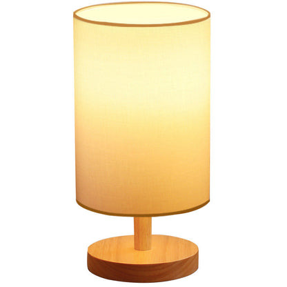 Traditionelle japanische Zylinder Holz Stoff 1-Licht Tischlampe für das Wohnzimmer