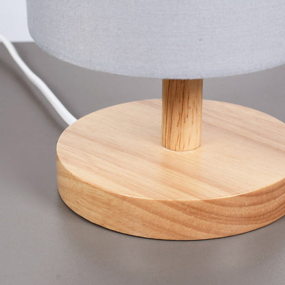 Traditionelle japanische Zylinder Holz Stoff 1-Licht Tischlampe für das Wohnzimmer