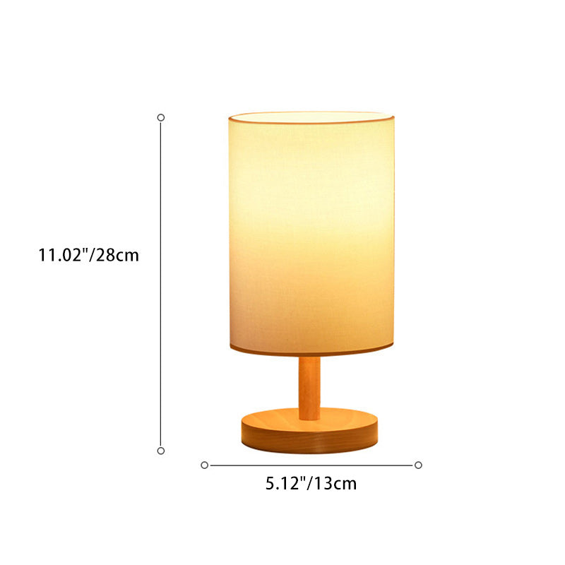 Traditionelle japanische Zylinder Holz Stoff 1-Licht Tischlampe für das Wohnzimmer