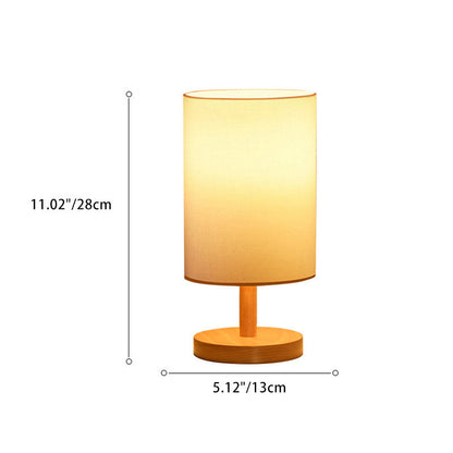 Traditionelle japanische Zylinder Holz Stoff 1-Licht Tischlampe für das Wohnzimmer