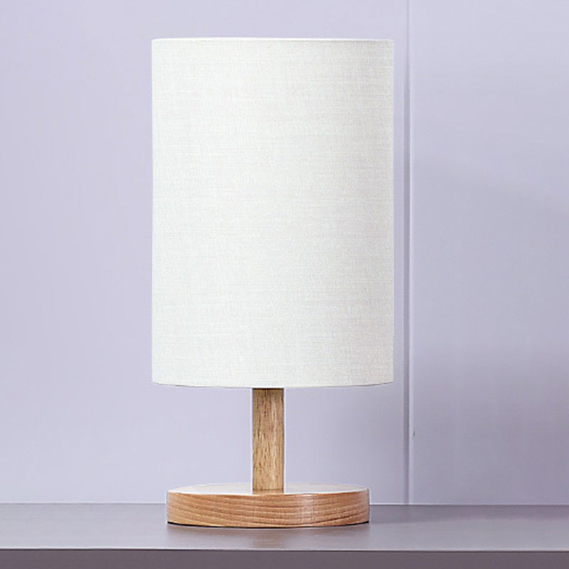Traditionelle japanische Zylinder Holz Stoff 1-Licht Tischlampe für das Wohnzimmer