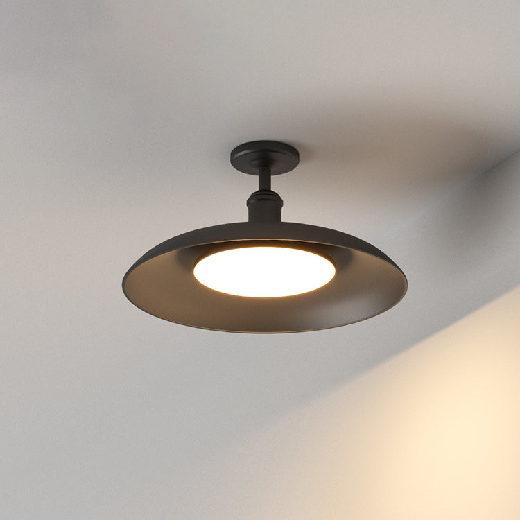 Traditionelle Vintage wasserdichte Außenbordzylinder-Diskbasis-Eisen-1-Licht-Halboffene Deckenleuchte für die Außenterrasse