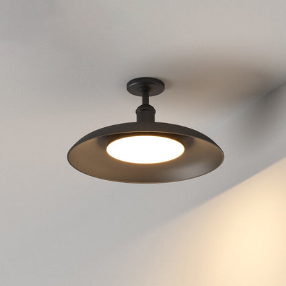 Traditionelle Vintage wasserdichte Außenbordzylinder-Diskbasis-Eisen-1-Licht-Halboffene Deckenleuchte für die Außenterrasse