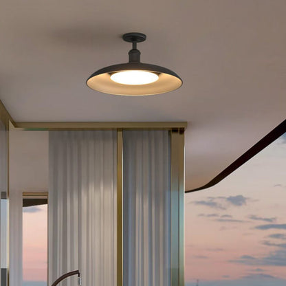 Traditionelle Vintage wasserdichte Außenbordzylinder-Diskbasis-Eisen-1-Licht-Halboffene Deckenleuchte für die Außenterrasse