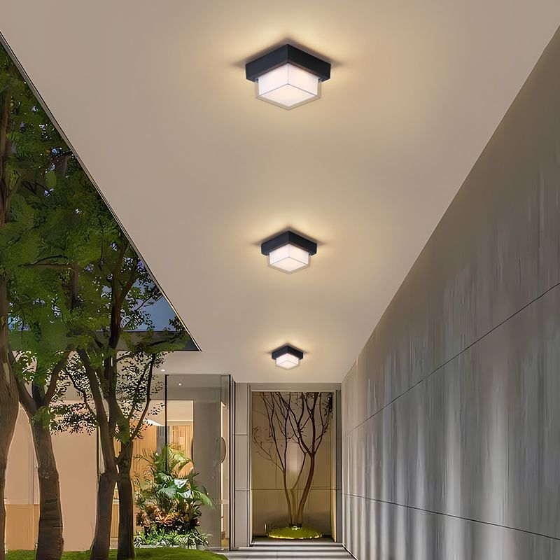 Moderne Minimalistische Wasserdichte Quadratische Runde Zylinder Druckguss-Aluminium Acryl LED Deckenleuchte für Außenpatio