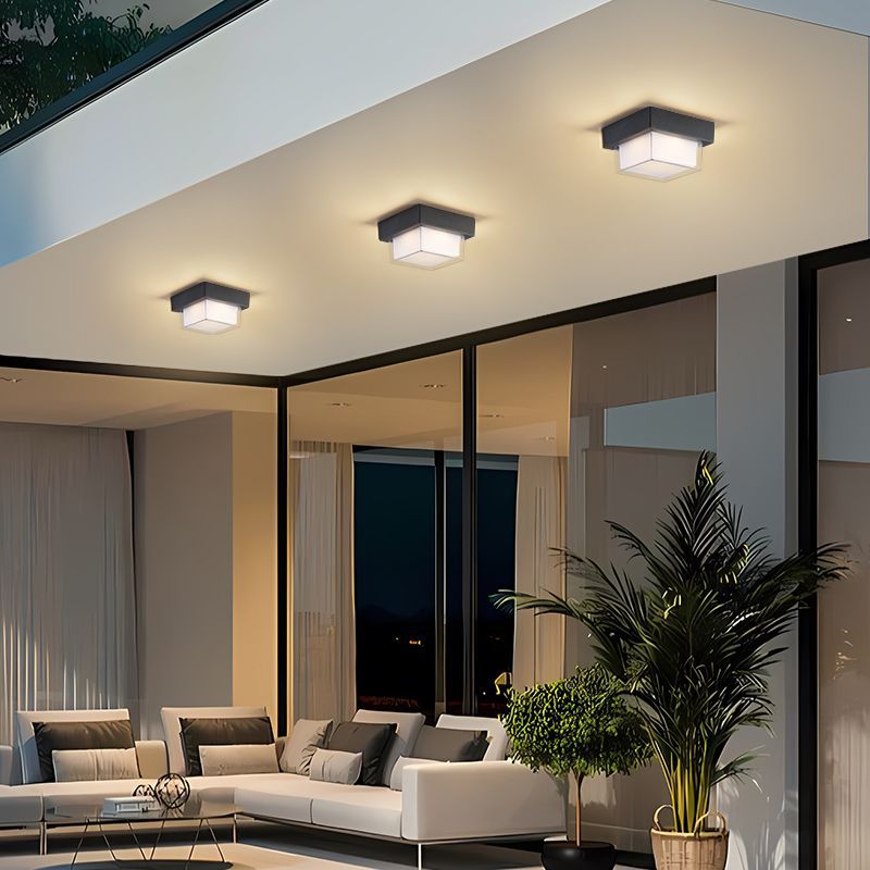 Moderne Minimalistische Wasserdichte Quadratische Runde Zylinder Druckguss-Aluminium Acryl LED Deckenleuchte für Außenpatio