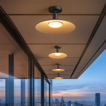 Zeitgenössische industrielle wasserdichte Aluminium runde 1-Licht halbintegrierte Deckenleuchte für Außenpatio