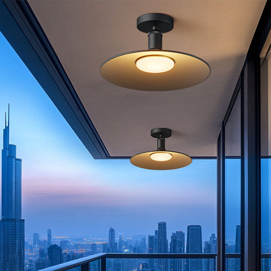 Zeitgenössische industrielle wasserdichte Aluminium runde 1-Licht halbintegrierte Deckenleuchte für Außenpatio