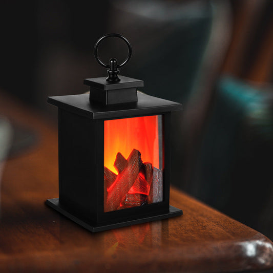 Zeitgenössische Retro ABS Simulierte Flammen Kamin Runde Batterie Rechteckige LED Tischlampe für das Wohnzimmer
