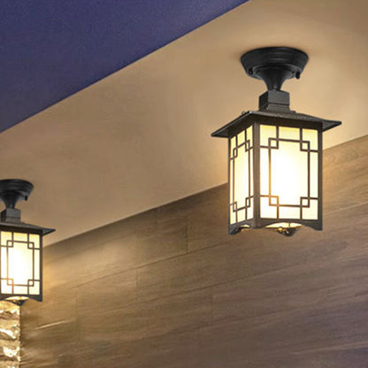 Traditionelle chinesische wasserdichte Eisen-Aluminium-Glas-Zylinder-Pergola 1-Licht halb eingelassene Deckenleuchte Außenleuchte für Terrasse im Freien