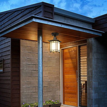 Traditionelle chinesische wasserdichte Eisen-Aluminium-Glas-Zylinder-Pergola 1-Licht halb eingelassene Deckenleuchte Außenleuchte für Terrasse im Freien