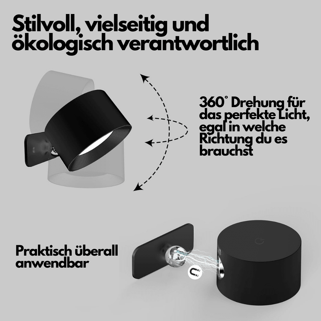 360° kabellose wiederaufladbare Wandleuchte | Vielseitige LED-Beleuchtungslösung
