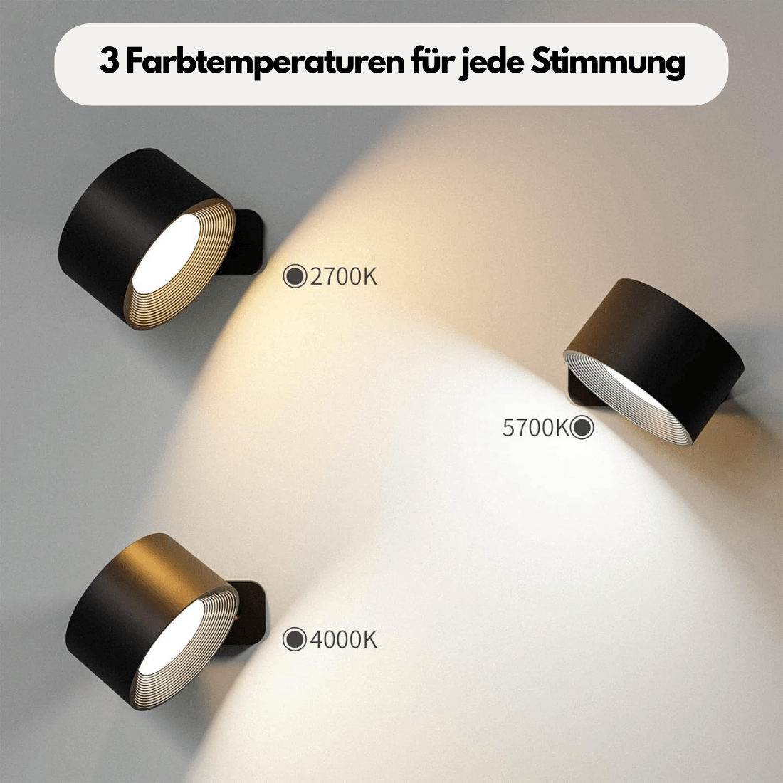 360° kabellose wiederaufladbare Wandleuchte | Vielseitige LED-Beleuchtungslösung