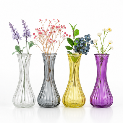 Mundgeblasene Glas-Bouquetvase mit geriffeltem Hals und beschwertem Fuß
