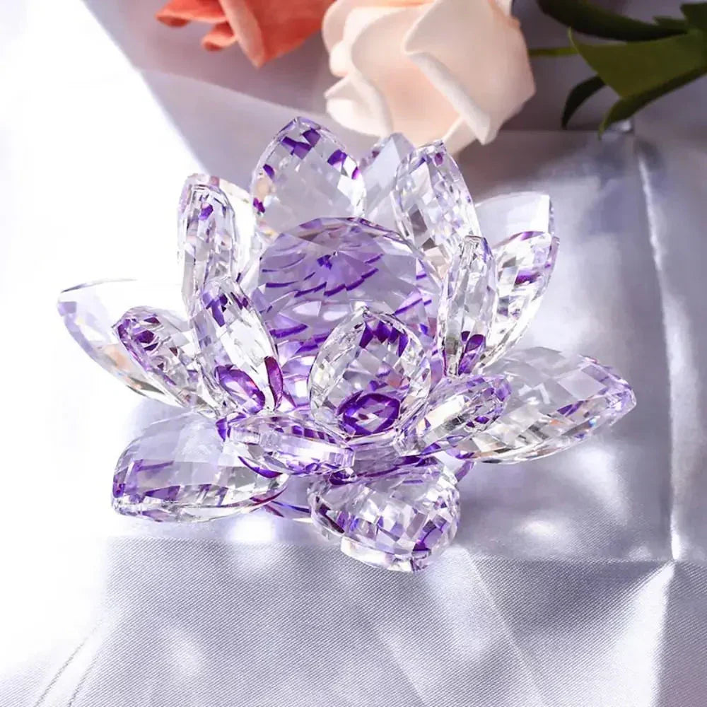 Kristall Lotusblume Figurine Home Hochzeitsdekoration Glas Kunst Sammlung Papiergewicht Büro Tischornamente Souvenir Geschenke