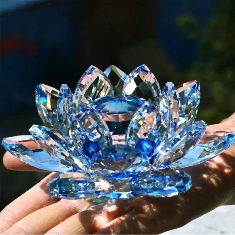 Kristall Lotusblume Figurine Home Hochzeitsdekoration Glas Kunst Sammlung Papiergewicht Büro Tischornamente Souvenir Geschenke