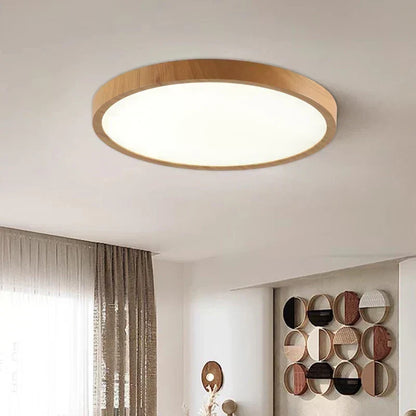 Moderne runde Deckenleuchte mit einstellbarem LED-Licht in warmer Walnussfarbe für Wohnzimmer und Schlafzimmer