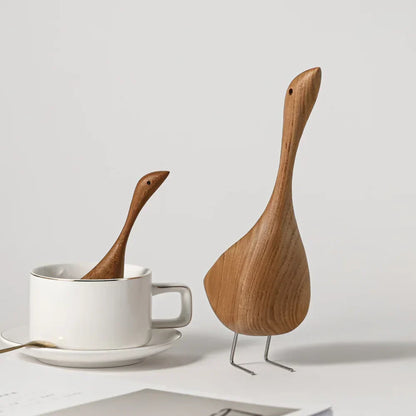 Nordic wooden goose figures abstract teak wood sculptures couple figures natural animal ornaments for home decor