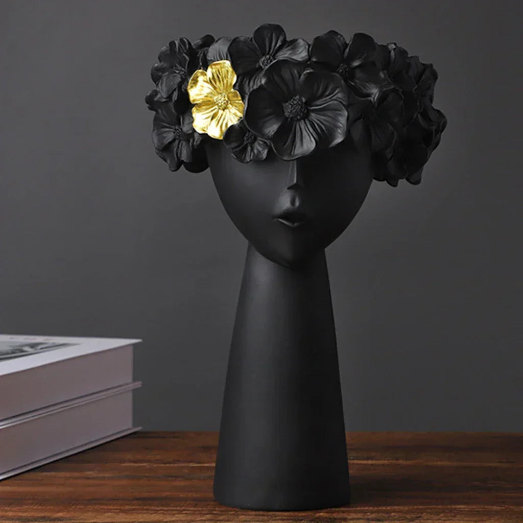 Nordic Girl Kopf Blumen Harz Vase Statue Blumen Blumen Vasen für Büro Schreibtisch Trockenblumen Ornamente Dekor Behälter