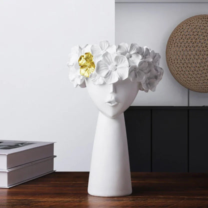 Nordic Girl Kopf Blumen Harz Vase Statue Blumen Blumen Vasen für Büro Schreibtisch Trockenblumen Ornamente Dekor Behälter