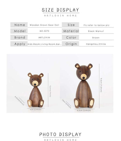 Danish wooden brown bear family ornaments