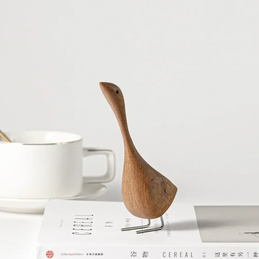 Nordic wooden goose figures abstract teak wood sculptures couple figures natural animal ornaments for home decor