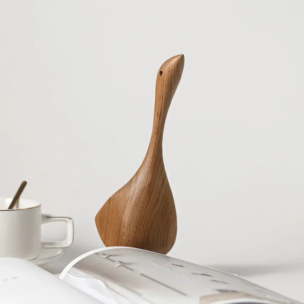 Nordic wooden goose figures abstract teak wood sculptures couple figures natural animal ornaments for home decor