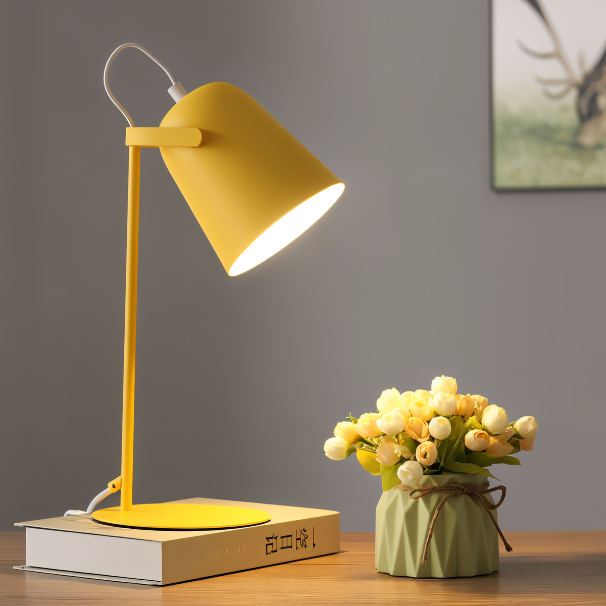 Macaron Tischlampe - Nordische Gelbe Schreibtischlampe - Verstellbare Lampe