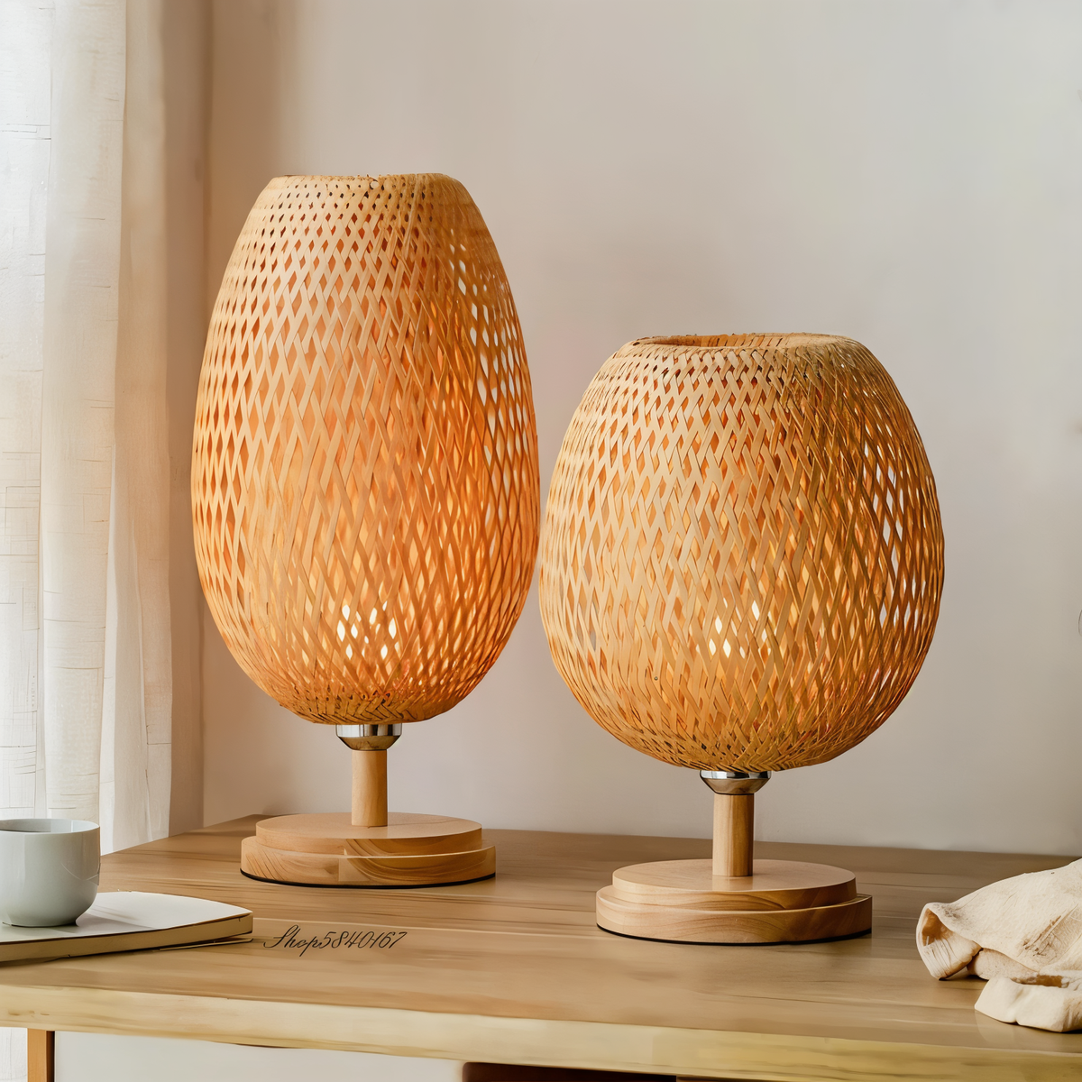 NatureHue Vintage Bambus Tischlampe Kreative Geflochtene Rattan Schreibtischlampe
