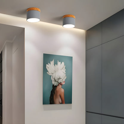 LED-Deckenleuchte in zylindrischer Form – Warmes Licht im Vintage-Industriedesign | Mit dekorativem Holzelement