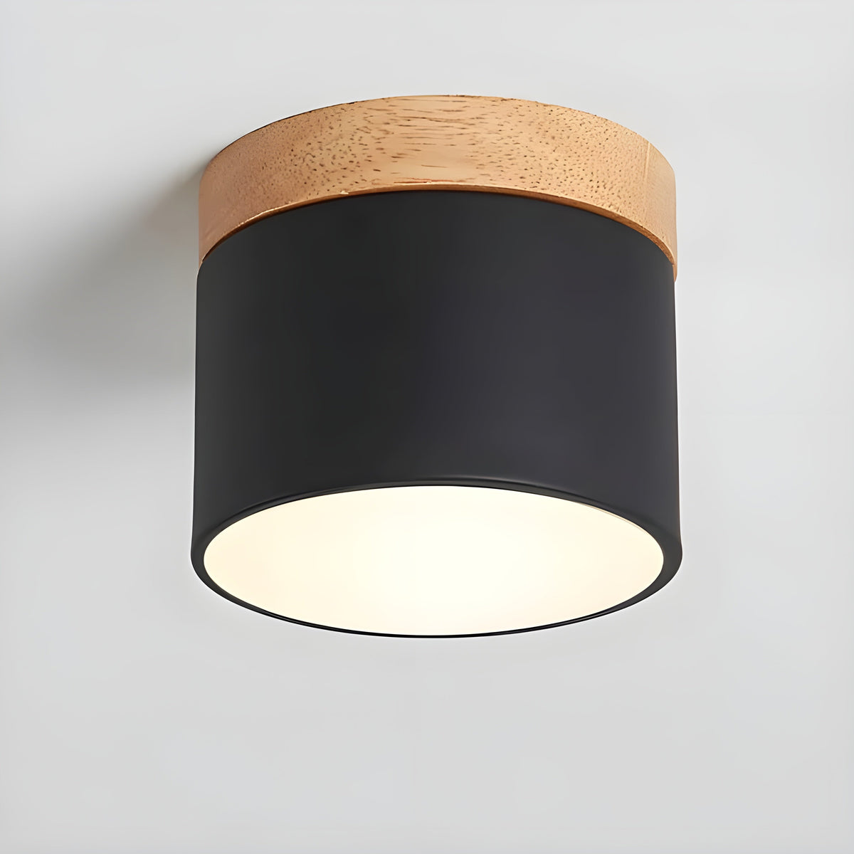 LED-Deckenleuchte in zylindrischer Form – Warmes Licht im Vintage-Industriedesign | Mit dekorativem Holzelement