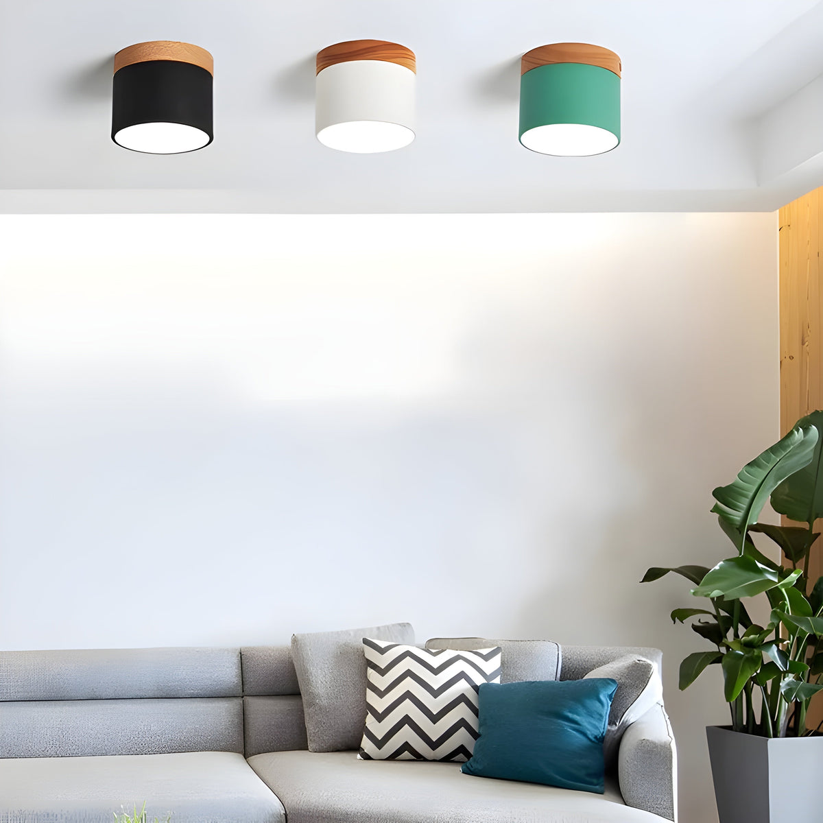 LED-Deckenleuchte in zylindrischer Form – Warmes Licht im Vintage-Industriedesign | Mit dekorativem Holzelement