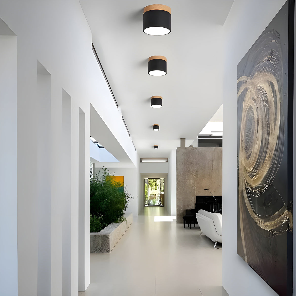 LED-Deckenleuchte in zylindrischer Form – Warmes Licht im Vintage-Industriedesign | Mit dekorativem Holzelement