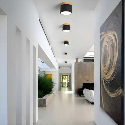 LED-Deckenleuchte in zylindrischer Form – Warmes Licht im Vintage-Industriedesign | Mit dekorativem Holzelement