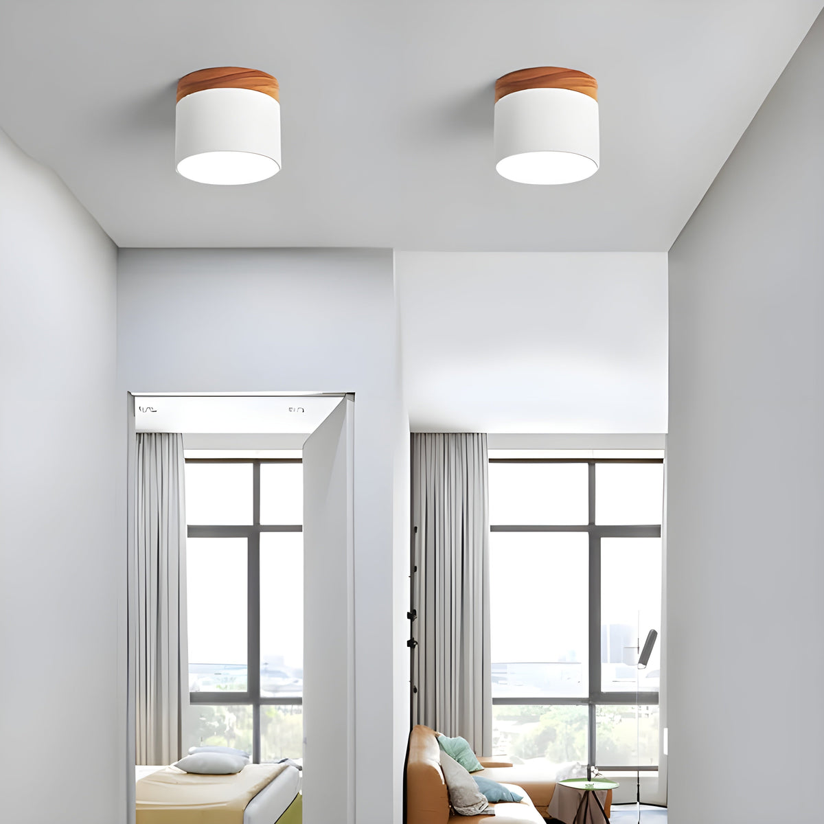 LED-Deckenleuchte in zylindrischer Form – Warmes Licht im Vintage-Industriedesign | Mit dekorativem Holzelement