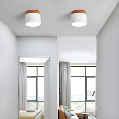 LED-Deckenleuchte in zylindrischer Form – Warmes Licht im Vintage-Industriedesign | Mit dekorativem Holzelement