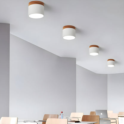LED-Deckenleuchte in zylindrischer Form – Warmes Licht im Vintage-Industriedesign | Mit dekorativem Holzelement